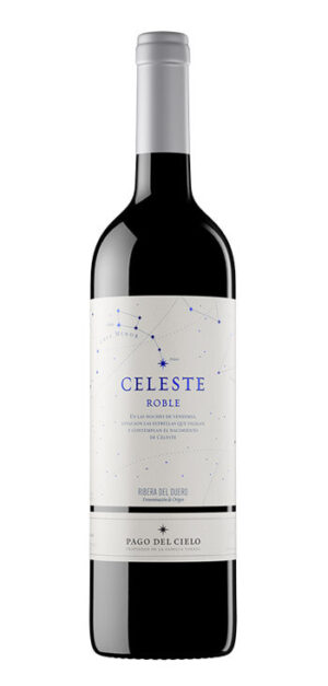 botella vino tinto celeste roble